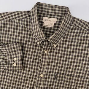 Beretta Button Down Shirt Mens XXL Brown Plaid Cotton Long Sleeve Check Hunting